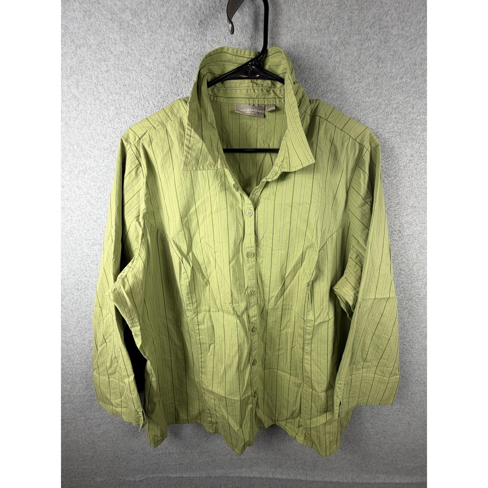 Croft & Barrow Shirt Womens 2X Green Striped 3/4‎ Sleeve Button Up Blouse